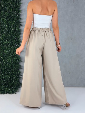 Dámske béžové elegantné široké nohavice so sťahovaním Santorini