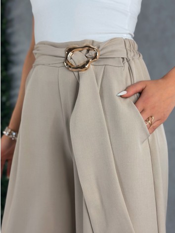 Dámske béžové elegantné široké nohavice so sťahovaním Santorini