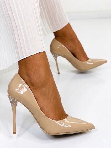 Dámske béžové lesklé lodičky s kamienkami