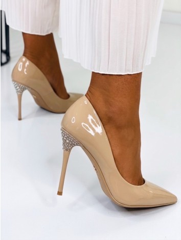 Dámske béžové lesklé lodičky s kamienkami