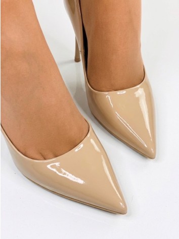 Dámske béžové lesklé lodičky s kamienkami