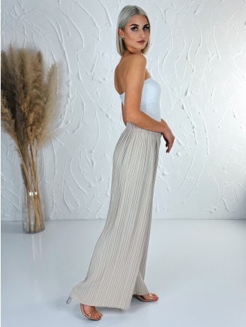 Dámske béžové plisované nohavice s vysokým pásom Korfu