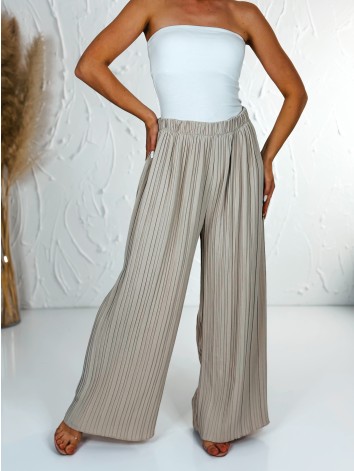 Dámske béžové plisované nohavice s vysokým pásom Korfu