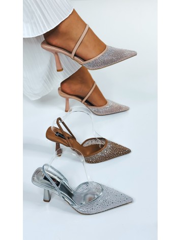 Dámske béžové sandále s kamienkami na nízkom opätku Plora