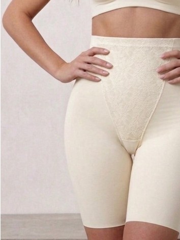 Dámske béžové sťahovacie prádlo s čipkou a vysokým pásom