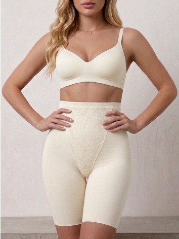 Dámske béžové sťahovacie prádlo s čipkou a vysokým pásom