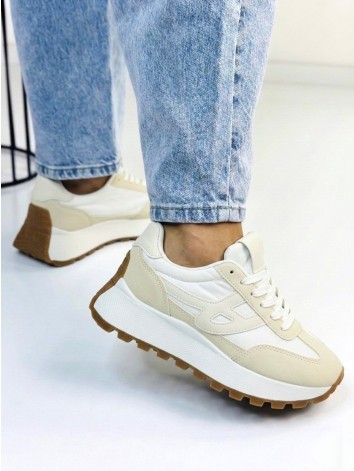 Dámske béžove štýlové tenisky na vysokej platforme