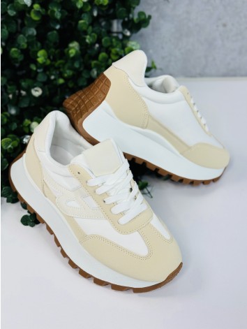 Dámske béžove štýlové tenisky na vysokej platforme