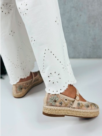 Dámske béžové vyšívané espadrilky s remienkom Mary