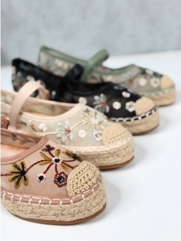 Dámske béžové vyšívané espadrilky s remienkom Mary