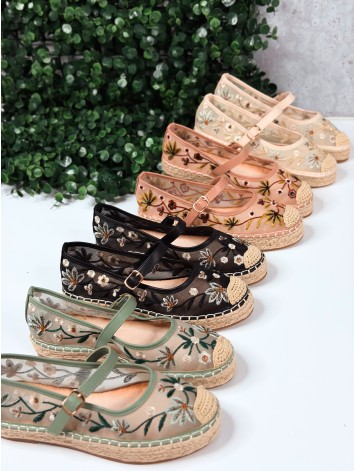 Dámske béžové vyšívané espadrilky s remienkom Mary