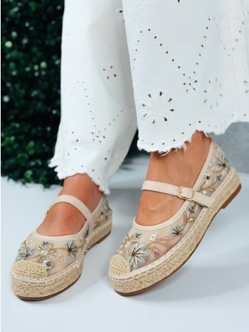 Dámske béžové vyšívané espadrilky s remienkom Mary