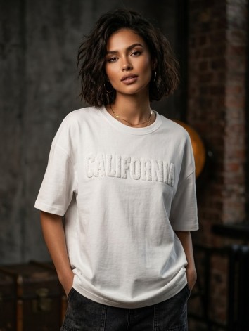 Dámske biele bavlnené oversize tričko CALIFORNIA