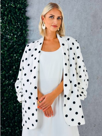 Dámske biele bodkované oversize sako