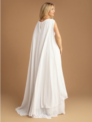 Dámske biele dlhé spoločenské šaty s rázporkom a dlhou vlečkou