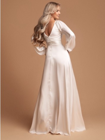 Dámske biele dlhé spoločenské šaty s rozparkom Olia