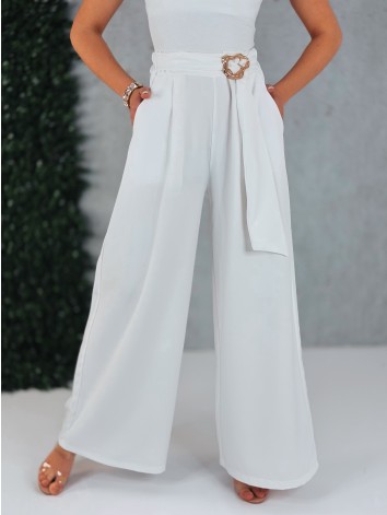 Dámske biele elegantné široké nohavice so sťahovaním Santorini