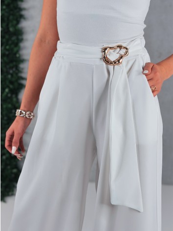 Dámske biele elegantné široké nohavice so sťahovaním Santorini