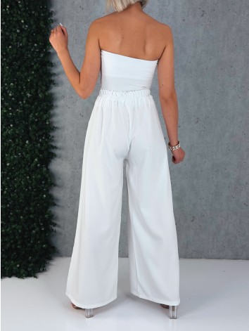 Dámske biele elegantné široké nohavice so sťahovaním Santorini