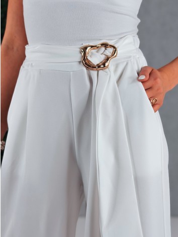 Dámske biele elegantné široké nohavice so sťahovaním Santorini