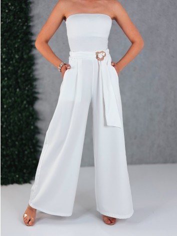 Dámske biele elegantné široké nohavice so sťahovaním Santorini