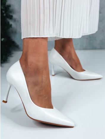 Dámske biele matné lodičky na nízkom opätku