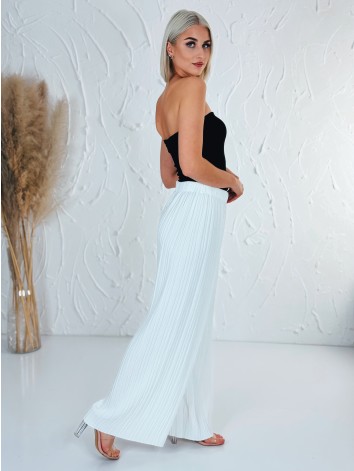 Dámske biele plisované nohavice s vysokým pásom Korfu