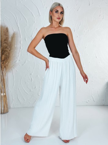 Dámske biele plisované nohavice s vysokým pásom Korfu