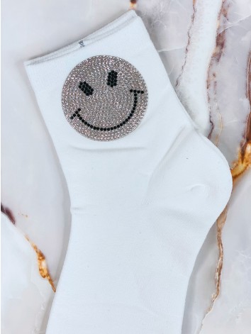 Dámske biele ponožky s kamienkami SMILE