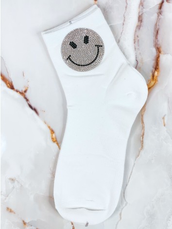 Dámske biele ponožky s kamienkami SMILE