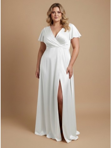 Dámske biele saténové spoločenské šaty pre moletky