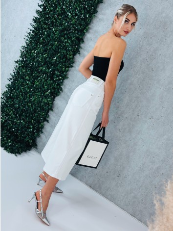 Dámske biele široké capri rifle s vysokým pásom