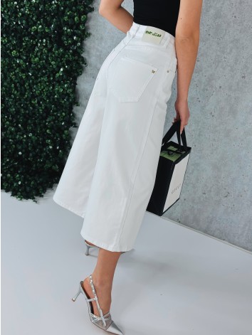 Dámske biele široké capri rifle s vysokým pásom