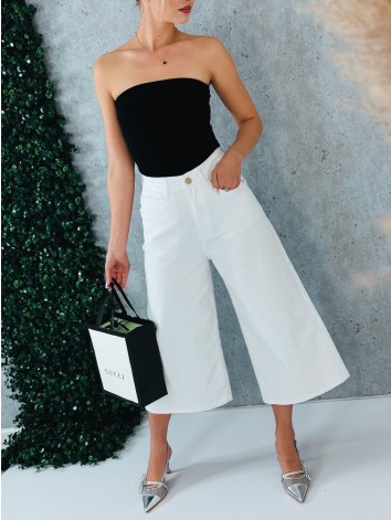 Dámske biele široké capri rifle s vysokým pásom