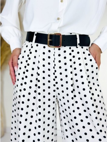 Dámske biele široké nohavice s opaskom na bodky Dubaj