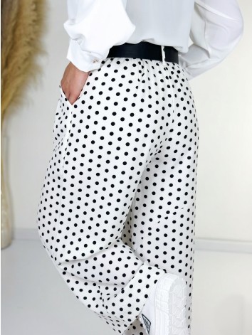 Dámske biele široké nohavice s opaskom na bodky Dubaj