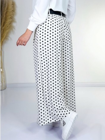 Dámske biele široké nohavice s opaskom na bodky Dubaj