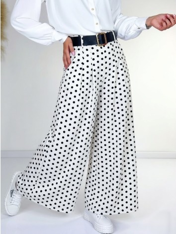 Dámske biele široké nohavice s opaskom na bodky Dubaj