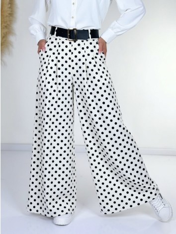Dámske biele široké nohavice s opaskom na bodky Dubaj