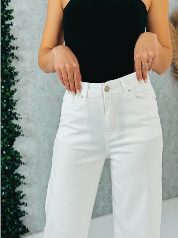 Dámske biele široké rifle s vysokým a pružným pásom