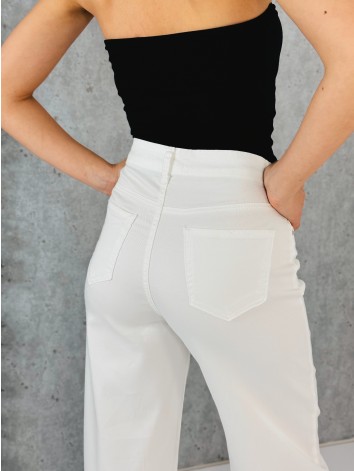 Dámske biele široké rifle s vysokým a pružným pásom