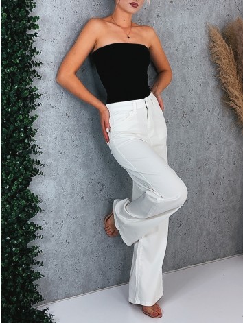 Dámske biele široké rifle s vysokým a pružným pásom