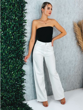 Dámske biele široké rifle s vysokým a pružným pásom