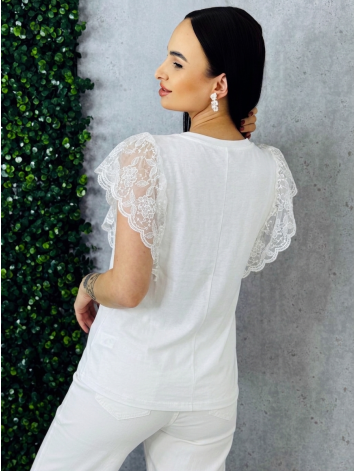 Dámske biele tričko s čipkovanými rukávmi Alona