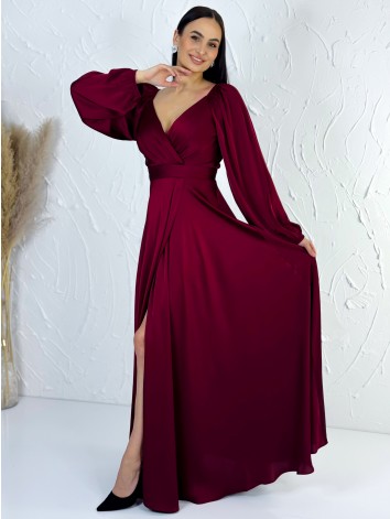 Dámske bordové dlhé spoločenské šaty s rozparkom pre moletky Olia