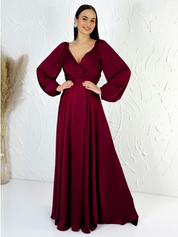 Dámske bordové dlhé spoločenské šaty s rozparkom pre moletky Olia