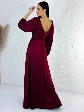 Dámske bordové dlhé spoločenské šaty s rozparkom pre moletky Olia