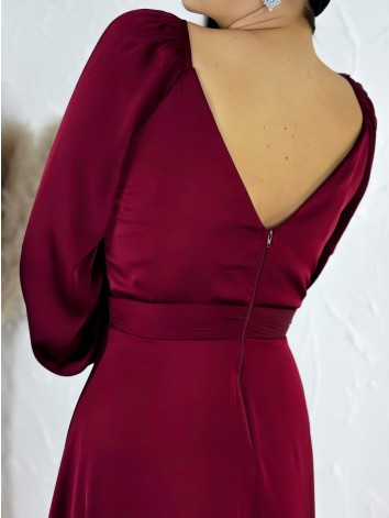 Dámske bordové dlhé spoločenské šaty s rozparkom pre moletky Olia