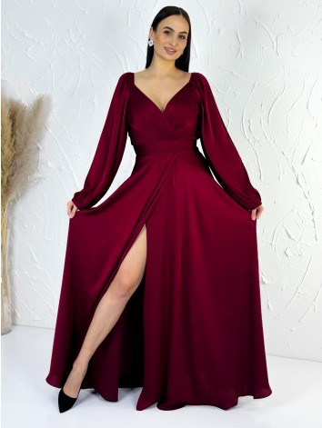 Dámske bordové dlhé spoločenské šaty s rozparkom pre moletky Olia