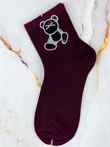 Dámske bordové ponožky s kamienkami TEDDY